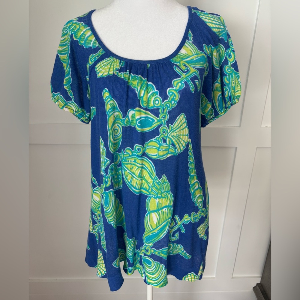 Lilly Pulitzer Blue and Green Patterned Women's Top size small